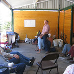 David demonstrating how to ride janeta seat - Karen is playing horse
